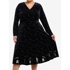 Star Wars Her Universe Black Velvet Galaxy Star Midi Dress Plus Size 1 Pockets